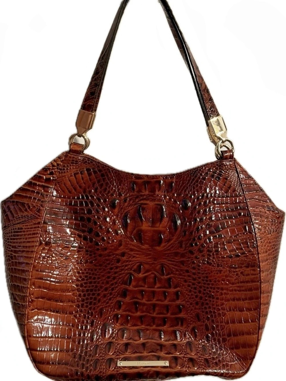 Brahmin Marianna Shoulder Bag Croc Embossed Tote in Pecan Brown GUC